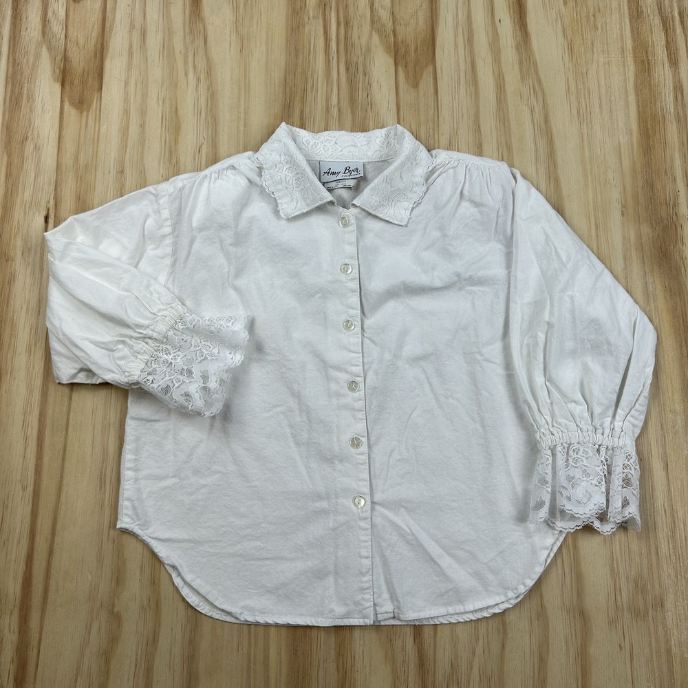 True VTGAmy Byer California 70s Crop Button Shirt White 3/4 Sleeve M Boho Hippie